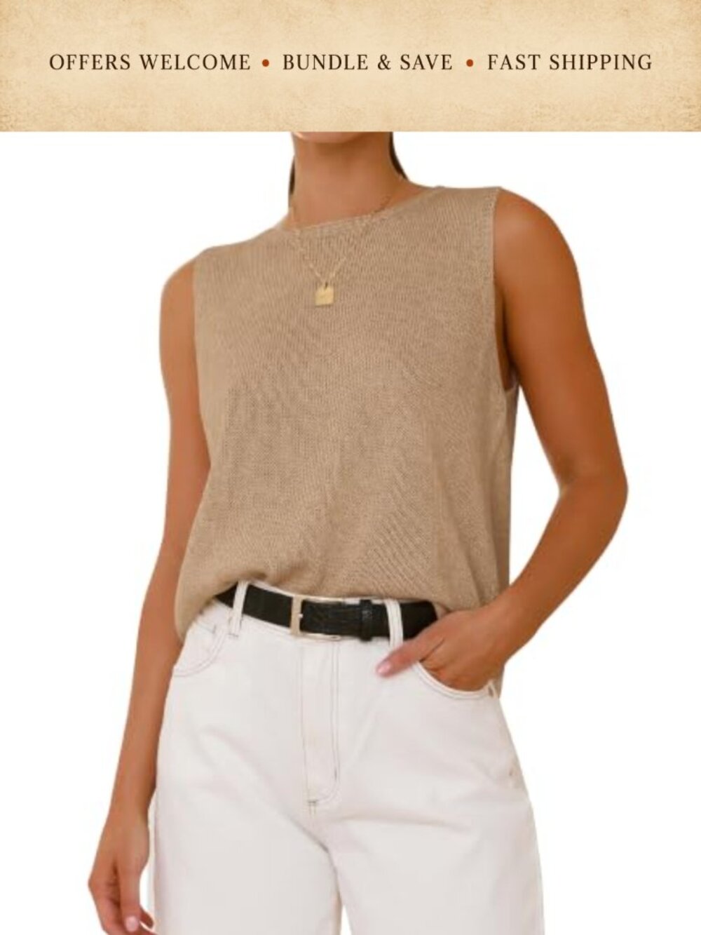 Loose Fit Ribbed Knit Sleeveless Sweater Vest Crew Neck Tank Top